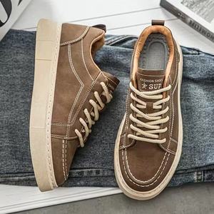 Brown Suede Lace-Up <b>Sneakers</b> Round Toe Breathable Rubber Outsole EVA Midsole All Season Casual <b>Shoes</b> - Product Image 1