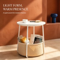 Table basse ronde contemporaine en bois Wayon noire avec panier de rangement amovible en tissu bleu, pliable, mobilier de maison pour salon