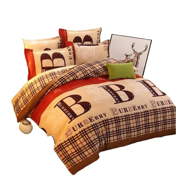 Seprai tempat tidur katun tekstil rumah, seprai katun kasmir tebal 4 buah Set tempat tidur, selimut penutup kasur