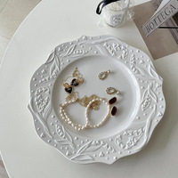 Assiette de table en porcelaine gaufrée motif muguet, passe au micro-ondes, assiette à dessert, glaçure haute température, style vintage coréen