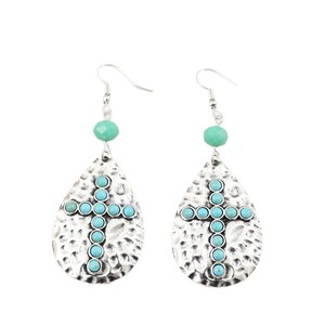 Pendientes al por mayor de aleación con corte princesa, estilo europeo americano, forma de gota, martillados, bohemios, retro, chapados en plata antigua - Product Image 6