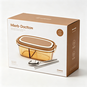 Boîte à lunch <span class=keywords><strong>en</strong></span> verre portable 950 ml, conteneur de stockage alimentaire ovale à double couche avec poignée pour l'école - Product Image 6