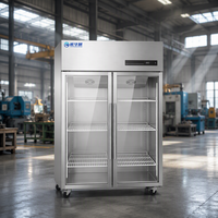 Congélateur vertical commercial en acier inoxydable à double porte vitrée avec refroidissement par ventilateur pour restaurants
