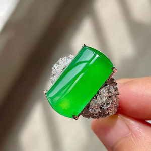 แหวนเพชรทรง Asscher ชุบทอง 18K หรูหรา ประดับพลอยหยกเขียวขนาดใหญ่ 20x11.5x7 มม. หินธรรมชาติ เหมาะสำหรับเป็นของขวัญ - Product Image 1