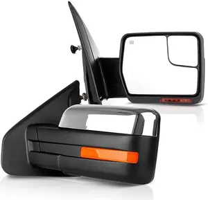 Electric Tow Mirror For Ford F250/350/450/550 Super Duty Rearview Flat Mirror Chrome Power Heated W/AMBER Signal