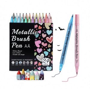 Wholesale Dual Tip Metallic <b>Brush</b> Pen Glitter Graffiti 24 Color Acrylic Art Marker for Paper Card Stone Glass Ceramic Drawing - Product Image 4