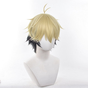 Venta al por mayor enlace haga clic en Cosplay 35cm <span class=keywords><strong>corto</strong></span> <span class=keywords><strong>rubio</strong></span> <span class=keywords><strong>y</strong></span> Negro mixto Xiafei peluca sintética Anime resistente al calor pelo Cosplay peluca - Product Image 3