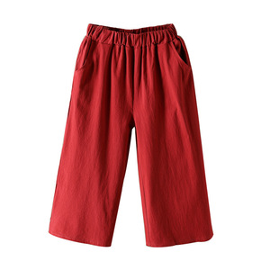 Pantalon large 7/8 taille haute en mélange coton-lin, fin et respirant, décontracté pour femme, coupe droite ample, style estival - Product Image 5