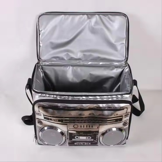 For Outdoor Parties Picnics Trips Insulated Cooler with Wireless Speaker Retro Boombox Design Bluetooth Speaker Cooler Bag