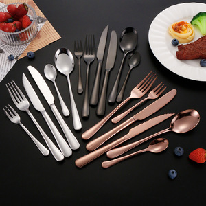Ensemble de couverts en acier inoxydable, 6 pièces, couteau à steak plaqué titane, fourchette, cuillère, ustensiles à dessert, vaisselle de style occidental - Product Image 2