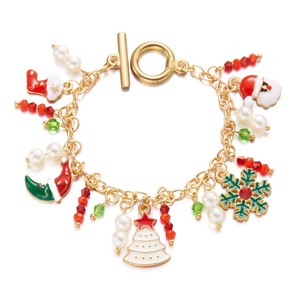 Christmas <b>Charm</b> Bracelet for Women Holiday Jewelry Santa Claus Snowflake Tree Pendant Beaded Chain Party Gift - Product Image 5