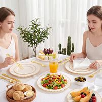 Ensemble de 180 couverts jetables en plastique doré, robustes, style vintage, gaufrés, pour 60 invités, pour mariage ou fête