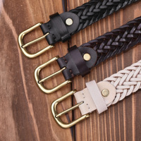 Ceinture en cuir de vachette tressé à la main WIZNEERK, vintage, en alliage, unisexe, légère, durable, accessoire polyvalent pour jeans et robes
