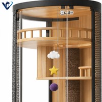 Grande cage pour chat en verre et bois massif pour l'intérieur, villa pour chat en bois avec vue à 360° toute saison et fermeture à bouton