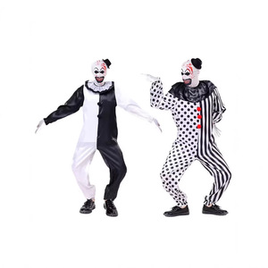 Disfraz de payaso de Halloween, mono a rayas con lunares en blanco y negro con máscara para niños de 8 a 13 años, juego de rol de cosplay - Product Image 4