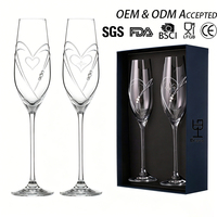 Copas de Champán de Cristal Grabadas Personalizadas, OEM ODM, Hechas a Mano, 210 ml, para Aniversario, Caja de Regalo, Despedida de Soltera, Copa de Champán con Forma de Corazón