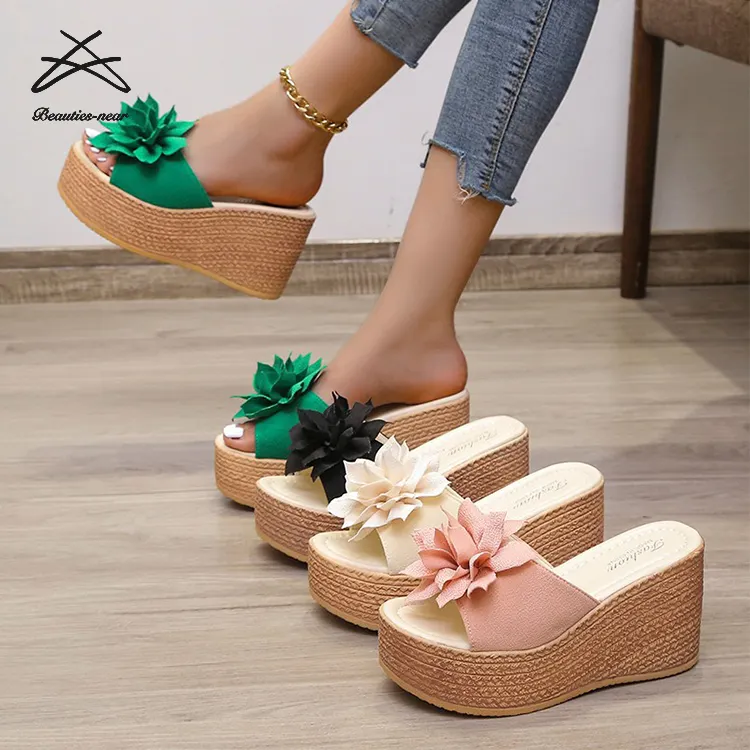 Plus Size Summer Sandals Flower Super High Heels Platform Heels Wedges Special Hot Selling Women's Slides Slippers With Platform