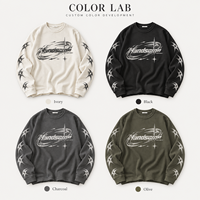 Nouvelle Arrivée T-shirt Homme en Maille Gaufrée à Manches Longues Col Rond Imprimé Sérigraphié Épaules Tombantes Style Décontracté Streetwear