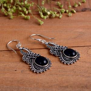 ต่างหูออบซิเดียนออกซิไดซ์ เงินแท้ 925 ทำมือ พลอยสีดำ ของขวัญแต่งงานสำหรับผู้หญิง สไตล์โบโฮและฮิปปี้ - Product Image 3