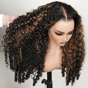 Peluca de Cabello Humano Ombre <span class=keywords><strong>Castaño</strong></span> Marrón Birmano Rizado con Puntas Enrolladas Completas, Cordón Invisible 7x5, Sin Nudos, Sin Pegamento - Product Image 4