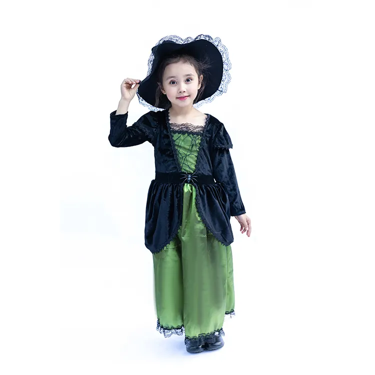 China Factory Custom ized Halloween Spinne Hexe Grün Phantasie Prinzessin Party Kleid Kostüm