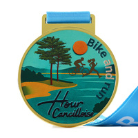 Médailles personnalisées plaquées or en métal, design vélo et course à pied, médailles sportives 3D sur mesure pour les défis en plein air