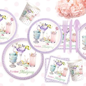 ชุดอุปกรณ์บนโต๊ะอาหารแบบใช้แล้วทิ้งสำหรับงานเลี้ยงวันเกิดธีมอีสเตอร์ แก้วไวน์ลายไพ่นกกระจอก จานกระดาษ ผ้าปูโต๊ะตกแต่ง-สีม่วง ชมพู เขียว - Product Image 2