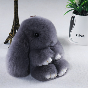 Plush Bunny Women Fur Pom Pom Keychain 14cm Angel Rabbit Key Ring Hare Pompom Plush Dolls Toy Girls Bag Car Key Pendant