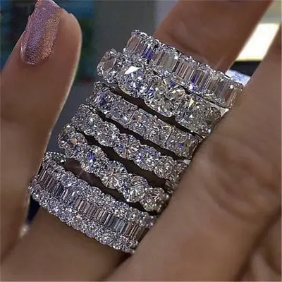Cincin Batu Permata Moissanite Kristal Wanita, Cincin Gaya Hiphop Perhiasan Modis Musim Panas 2021