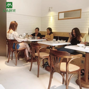 Ensemble de meubles de café en <span class=keywords><strong>bois</strong></span> écologiques de style industriel moderne Wabi Sabi, <span class=keywords><strong>table</strong></span> ronde, chaises, <span class=keywords><strong>fauteuil</strong></span> individuel pour restaurant - Product Image 2