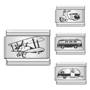 Nouvelle mode personnalisée bricolage marquage laser en acier inoxydable style mignon vélo voiture <span class=keywords><strong>avion</strong></span> italien bracelets à breloques cadeaux - Product Image 2
