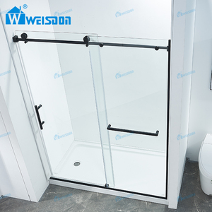 <span class=keywords><strong>Puerta</strong></span> de ducha de <span class=keywords><strong>baño</strong></span> de vidrio sin marco <span class=keywords><strong>deslizante</strong></span> individual de acero inoxidable negro mate personalizado Weisdon - Product Image 2