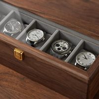 Caja de Madera de Lujo para Relojes con Tapa de Cristal, 5 Ranuras, Estuche de Almacenamiento de Nogal con Ventana Transparente, Organizador y Exhibidor de Joyas