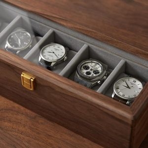 Caja <span class=keywords><strong>de</strong></span> Madera <span class=keywords><strong>de</strong></span> Lujo para Relojes con Tapa <span class=keywords><strong>de</strong></span> Cristal, 5 Ranuras, Estuche <span class=keywords><strong>de</strong></span> <span class=keywords><strong>Almacenamiento</strong></span> <span class=keywords><strong>de</strong></span> Nogal con Ventana Transparente, Organizador y Exhibidor <span class=keywords><strong>de</strong></span> Joyas - Product Image 2