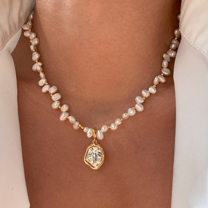 Collana in Ottone con Placcatura in Oro 18K, Perla d'Acqua Dolce Naturale, Ciondolo Staccabile con 12 <span class=keywords><strong>Segni</strong></span> <span class=keywords><strong>Zodiacali</strong></span>, Gioielli da Donna all'Ingrosso - Product Image 2