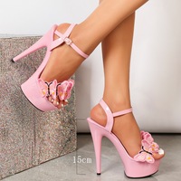 Sandales mules à talon haut de 15 cm, super sexy, à bout ouvert, talons de strip-teaseuse sexy pour femmes