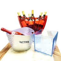 Lincond Promosi Logo Kustom 3,5 L 8L 10L 12Liter Plastik Ember Es Plastik Akrilik Merah Bening untuk Ember Anggur Sampanye
