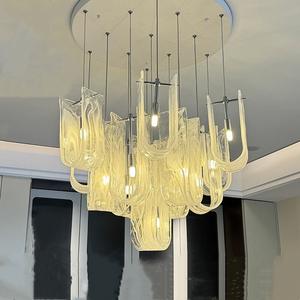 Lustre suspendu cylindrique en verre transparent Design Cluster Art Déco élégant-<span class=keywords><strong>Luminaire</strong></span> multi-lumières brumeux pour intérieurs modernes - Product Image 1