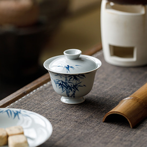 Guanlan Hand Painted Blue Bamboo Gaiwan Porcelain <b>Tea</b> <b>Set</b> With Lid For Kung Fu <b>Tea</b> Ceremony Home Use - Product Image 4