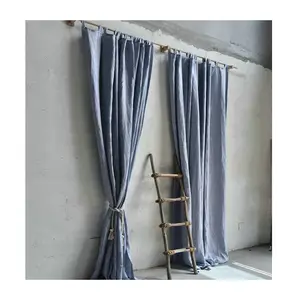 Linen Tie Top Curtain Pure Flax Bedroom Linen Drapes Modem Blackout Curtains Finished Hemp Window Curtain Panel With Ribbons