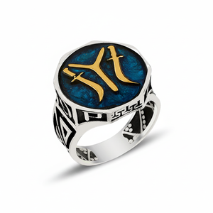 925K Sterling Silver Ottoman Dirilis Sword Blue Enamel <b>Men</b> <b>Ring</b> - Product Image 2