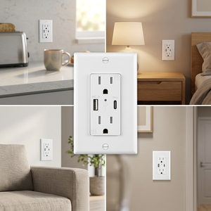 Tomacorriente de <span class=keywords><strong>Pared</strong></span> de 15 A <span class=keywords><strong>con</strong></span> Certificación ETL, <span class=keywords><strong>con</strong></span> Puertos <span class=keywords><strong>USB</strong></span> A y <span class=keywords><strong>USB</strong></span> C de 5 V, Receptáculo Resistente a Manipulaciones - Product Image 1