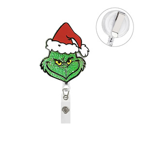 Badge rétractable transfrontalier en feuille acrylique motif chapeau de Noël, avec boucle à tirage facile, clip dorsal et porte-clés rétractable à tirage facile - Product Image 5