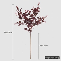 Daun Eucalyptus Buatan Bunga Sutra Warna Burgundy Ungu Merah Tanaman Hijau Palsu untuk Dekorasi Rumah Pernikahan Kedai Kopi.