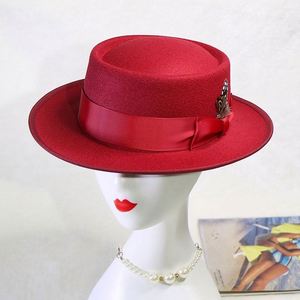 Custom High Quality Faux Wool <b>Fedora</b> <b>Hat</b> Fashion <b>Men</b> Sombreros Telescope Crown Pork Pie Boater <b>Hat</b> With Feather Satin Lining - Product Image 6