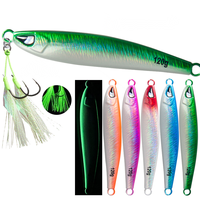 Jigs métalliques Glow 60g 80g 100g 120g avec hameçons simples à barbe et plumes, leurres artificiels durs pour la pêche au maquereau, leurres de jigging