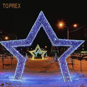 Toprex 2024 New Arrival Festival 3D Sculpture LED Street Star Motif Tunnel Gallery Christmas Lights for Halloween Decoration