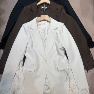 Blazer Negro de Diseñador para Mujer, con Flecos de Encaje, Cierre de un Solo Botón, Traje de Negocios para Oficina, Cierre Cruzado, Tejido de Lana - Product Image 5