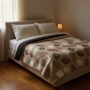 Couverture de lit rectangulaire Vianney à motif feuilles, en lin et coton, style moderne, pour usage individuel en hiver - Product Image 2