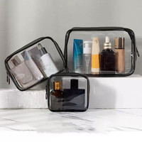 Petite pochette zippée en PVC avec logo personnalisé Grands sacs à cosmétiques portables étanches Trousse de maquillage de voyage transparente de beauté noire